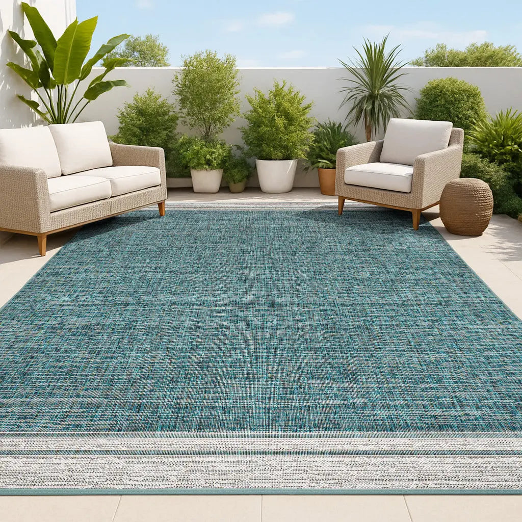 4' X 6' Turquoise And Cream Indoor Outdoor Area Rug Homeroots Outdoor