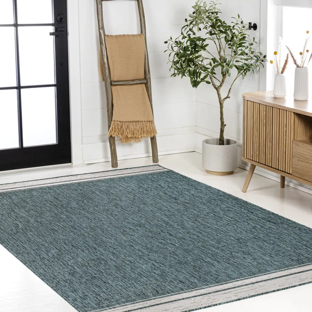 4' X 6' Turquoise And Cream Indoor Outdoor Area Rug Homeroots Outdoor