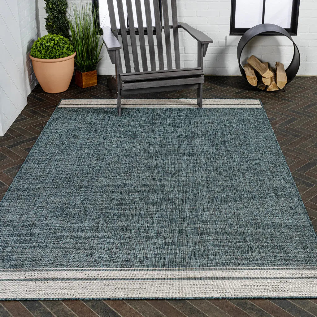 4' X 6' Turquoise And Cream Indoor Outdoor Area Rug Homeroots Outdoor