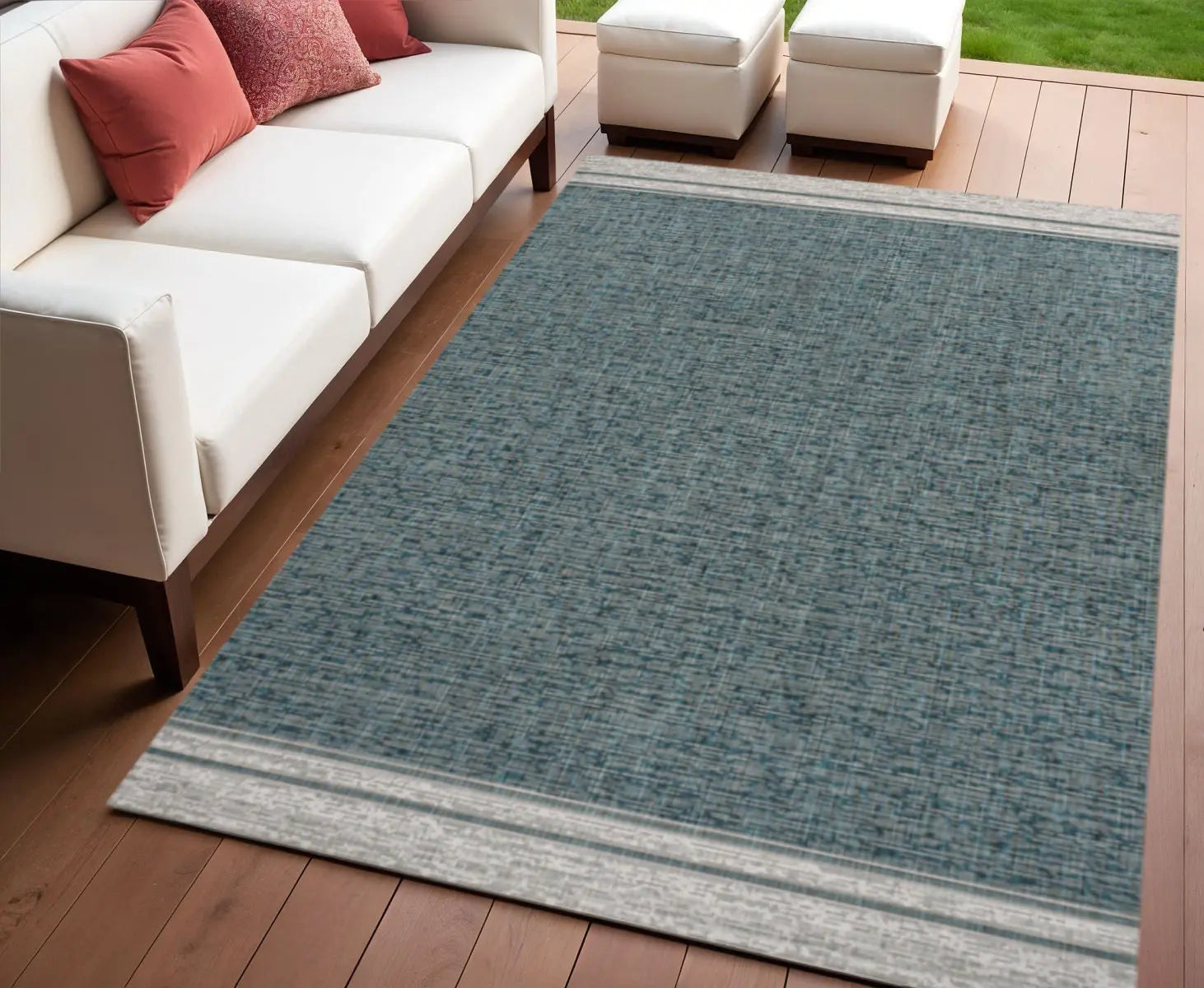 4' X 6' Turquoise And Cream Indoor Outdoor Area Rug Homeroots Outdoor