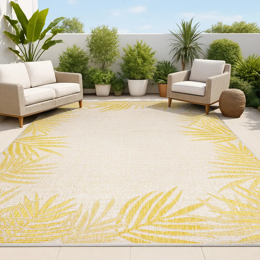 4' X 6' Yellow And Cream Floral Indoor Outdoor Area Rug Homeroots Outdoor
