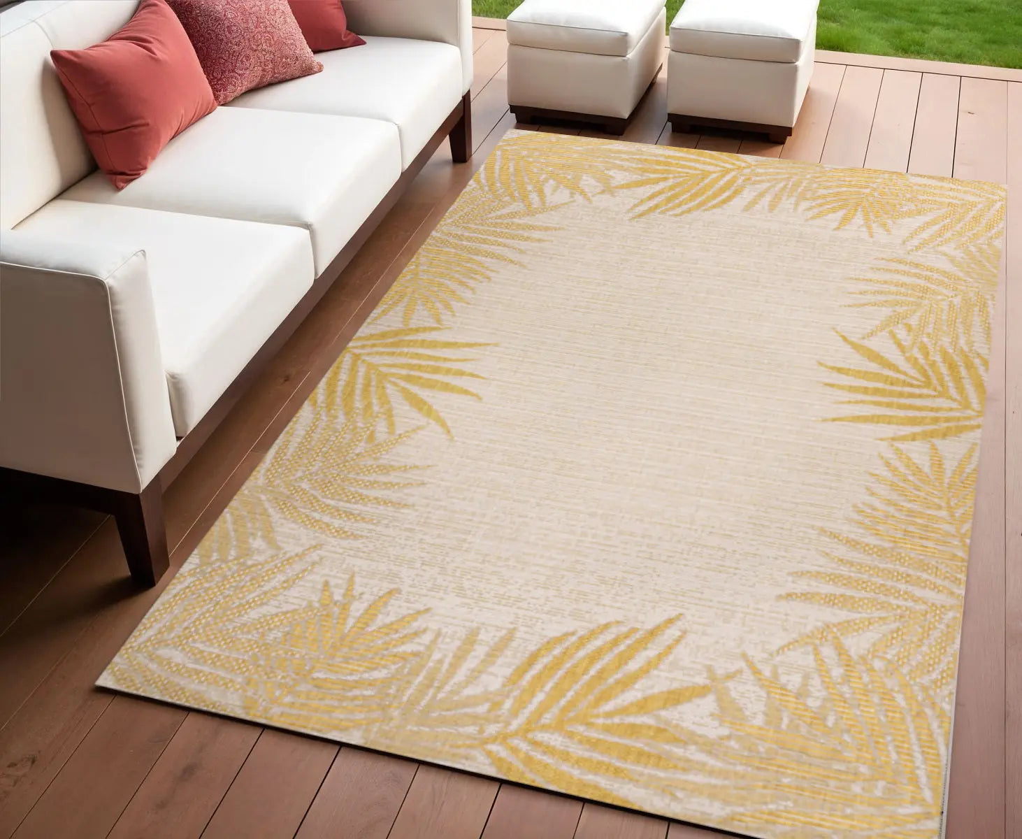4' X 6' Yellow And Cream Floral Indoor Outdoor Area Rug Homeroots Outdoor