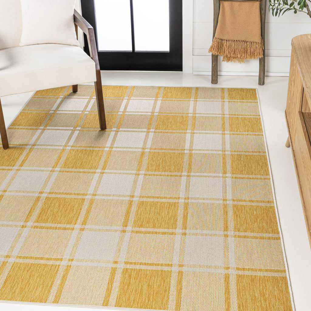 4' X 6' Yellow And Cream Gingham Indoor Outdoor Area Rug - GreatEagleInc