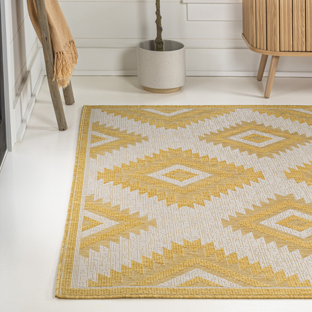 4' X 6' Yellow And Cream Moroccan Indoor Outdoor Area Rug - GreatEagleInc