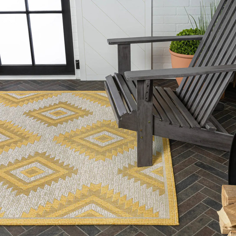 4' X 6' Yellow And Cream Moroccan Indoor Outdoor Area Rug - GreatEagleInc