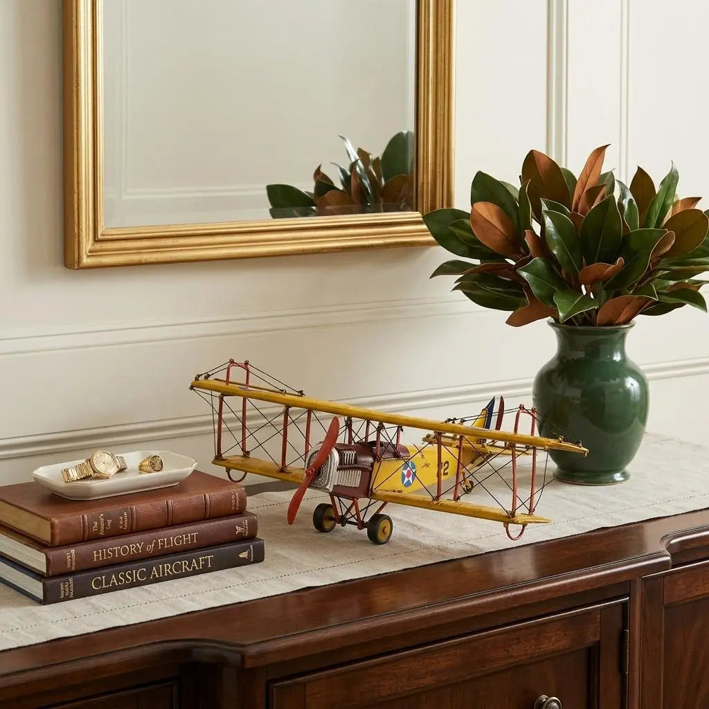 4" Yellow Metal Hand Painted Model Airplane Tabletop Sculpture Homeroots Home Decor