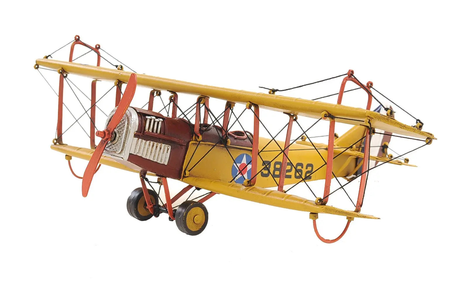 4" Yellow Metal Hand Painted Model Airplane Tabletop Sculpture Homeroots Home Decor