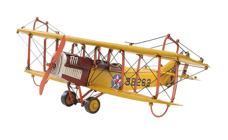 4" Yellow Metal Hand Painted Model Airplane Tabletop Sculpture Homeroots Home Decor