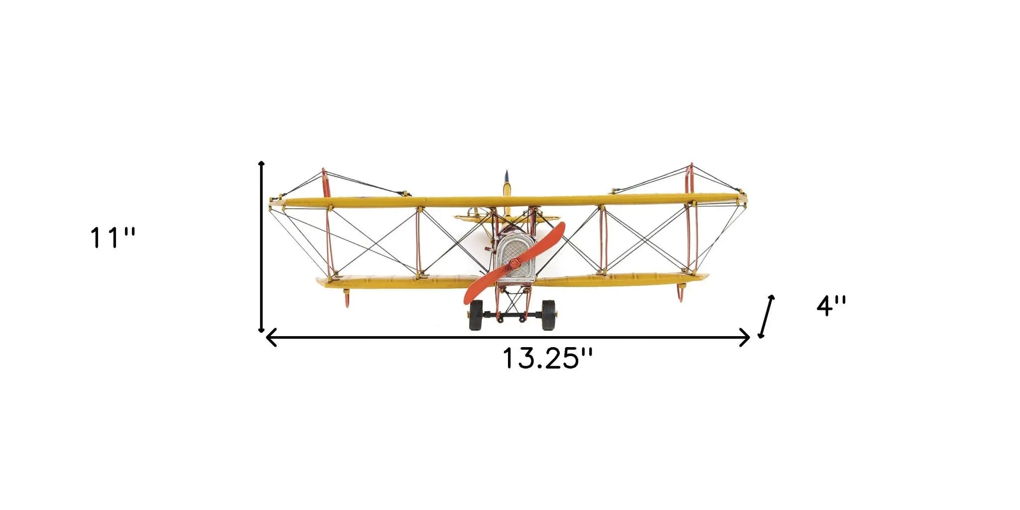 4" Yellow Metal Hand Painted Model Airplane Tabletop Sculpture Homeroots Home Decor