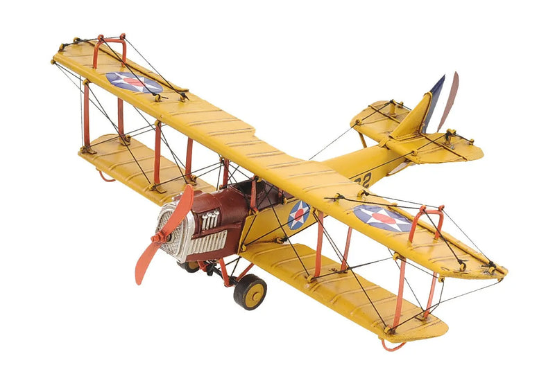 4" Yellow Metal Hand Painted Model Airplane Tabletop Sculpture Homeroots Home Decor