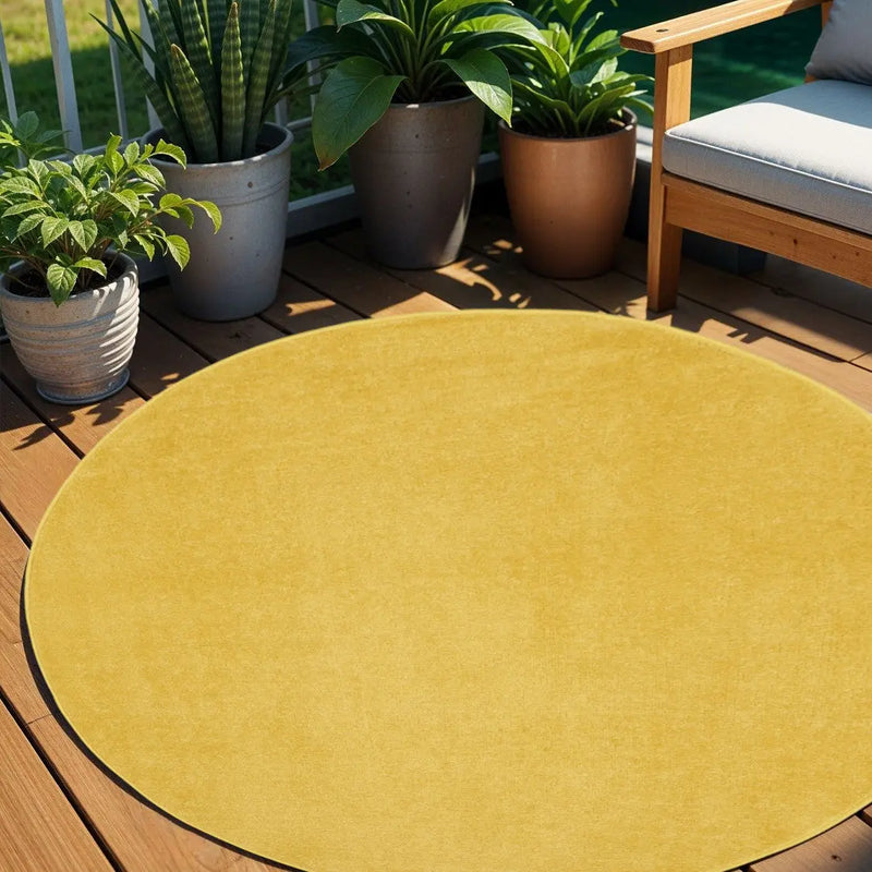 4' Yellow Round Indoor Outdoor Area Rug - GreatEagleInc