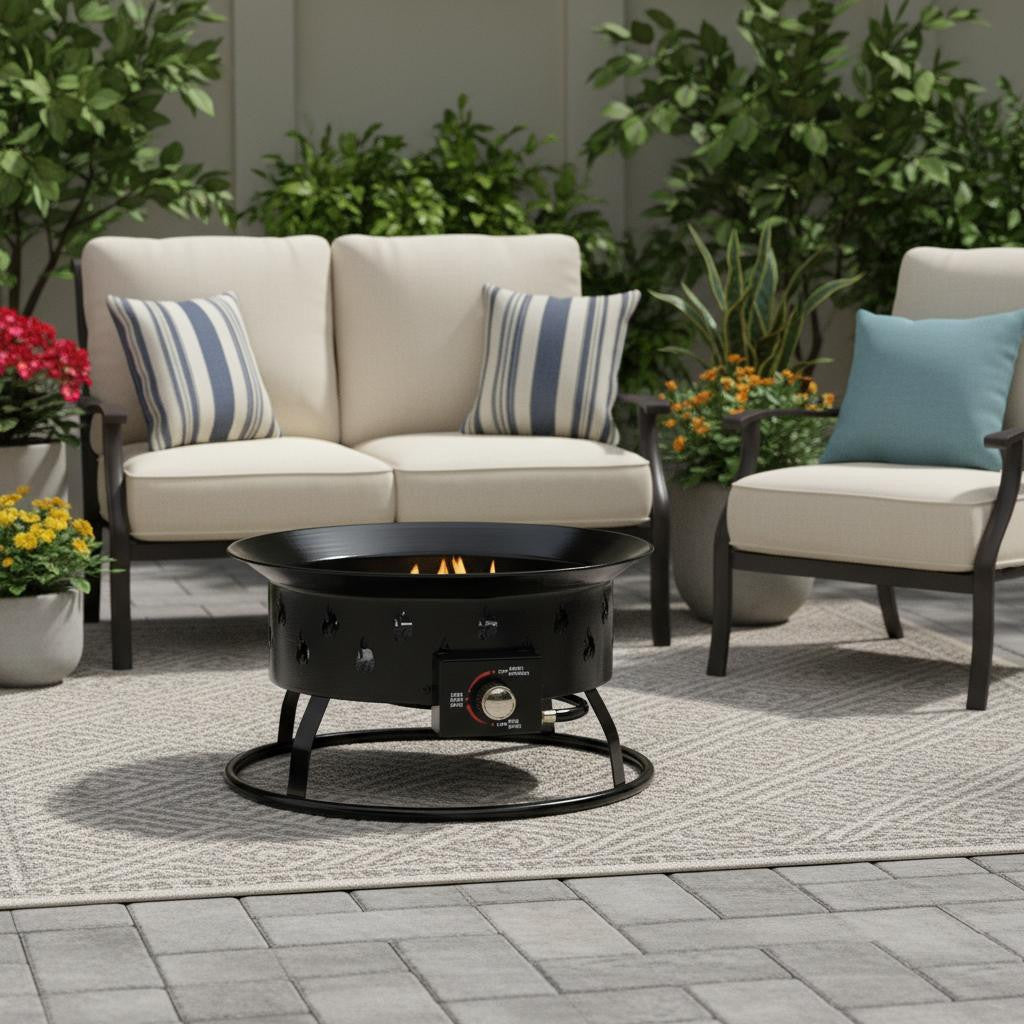 50000 BTU 19" Black Steel Propane Round Fire Pit - GreatEagleInc