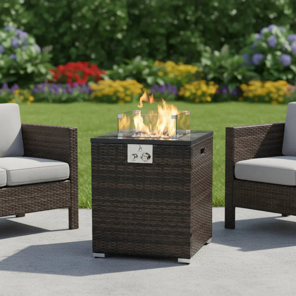 50000 BTU 24" Espresso Wicker Propane Rectangular Fire Pit Homeroots Outdoor