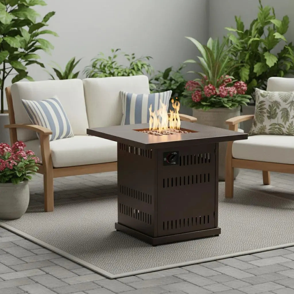 50000 BTU 27" Brown Steel Propane Square Fire Pit Table With Cover - GreatEagleInc