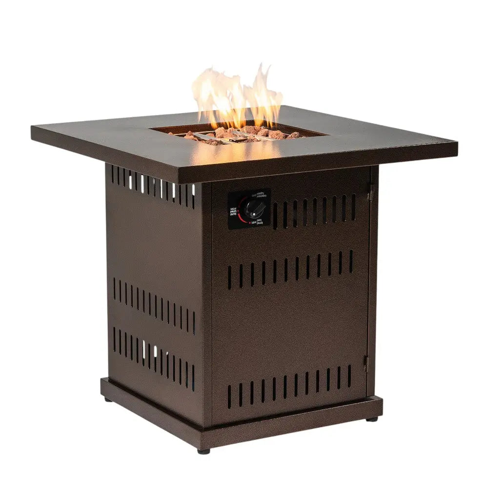 50000 BTU 27" Brown Steel Propane Square Fire Pit Table With Cover - GreatEagleInc