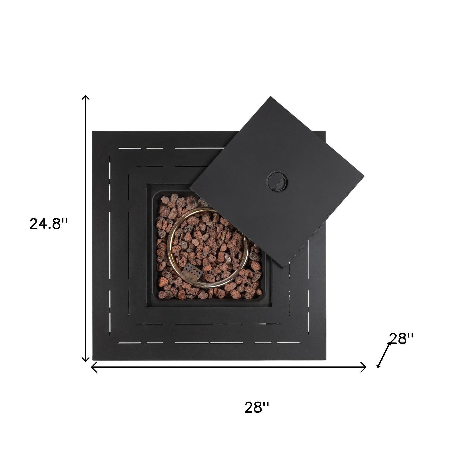 50000 BTU 28" Black Rattan Propane Square Fire Pit With Cover - GreatEagleInc