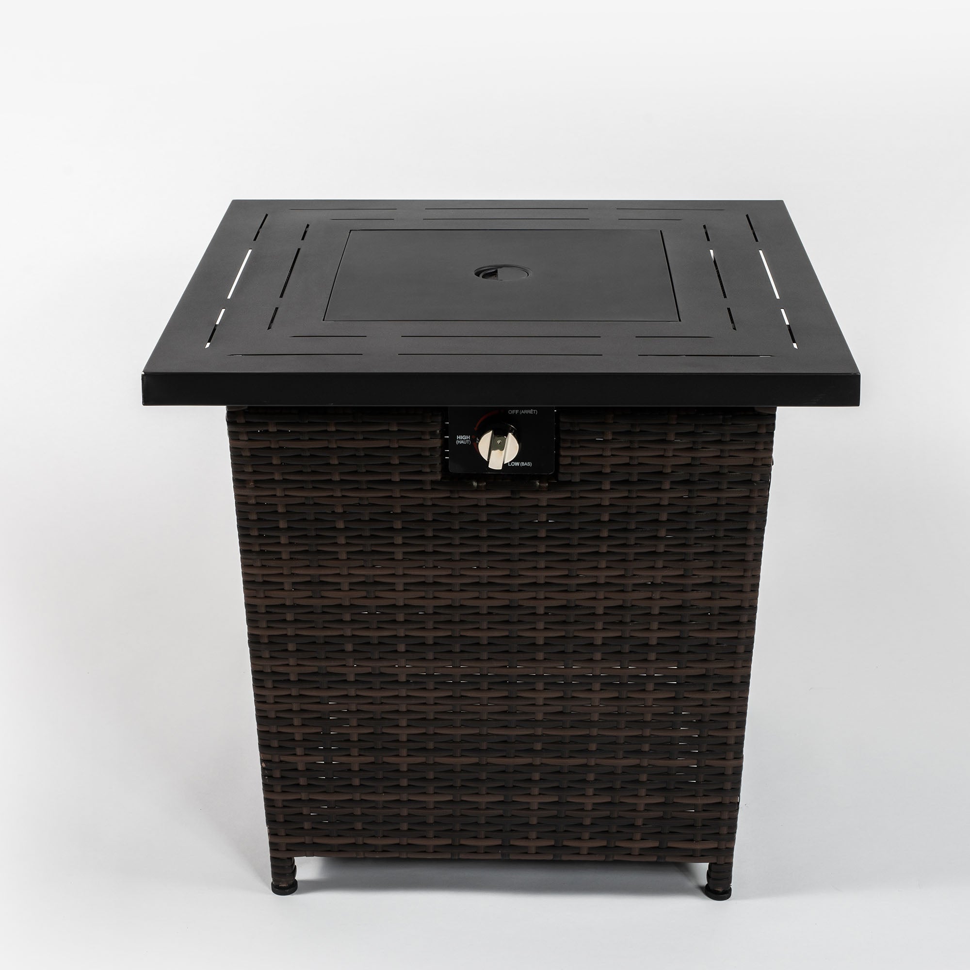 50000 BTU 28" Black Rattan Propane Square Fire Pit With Cover - GreatEagleInc