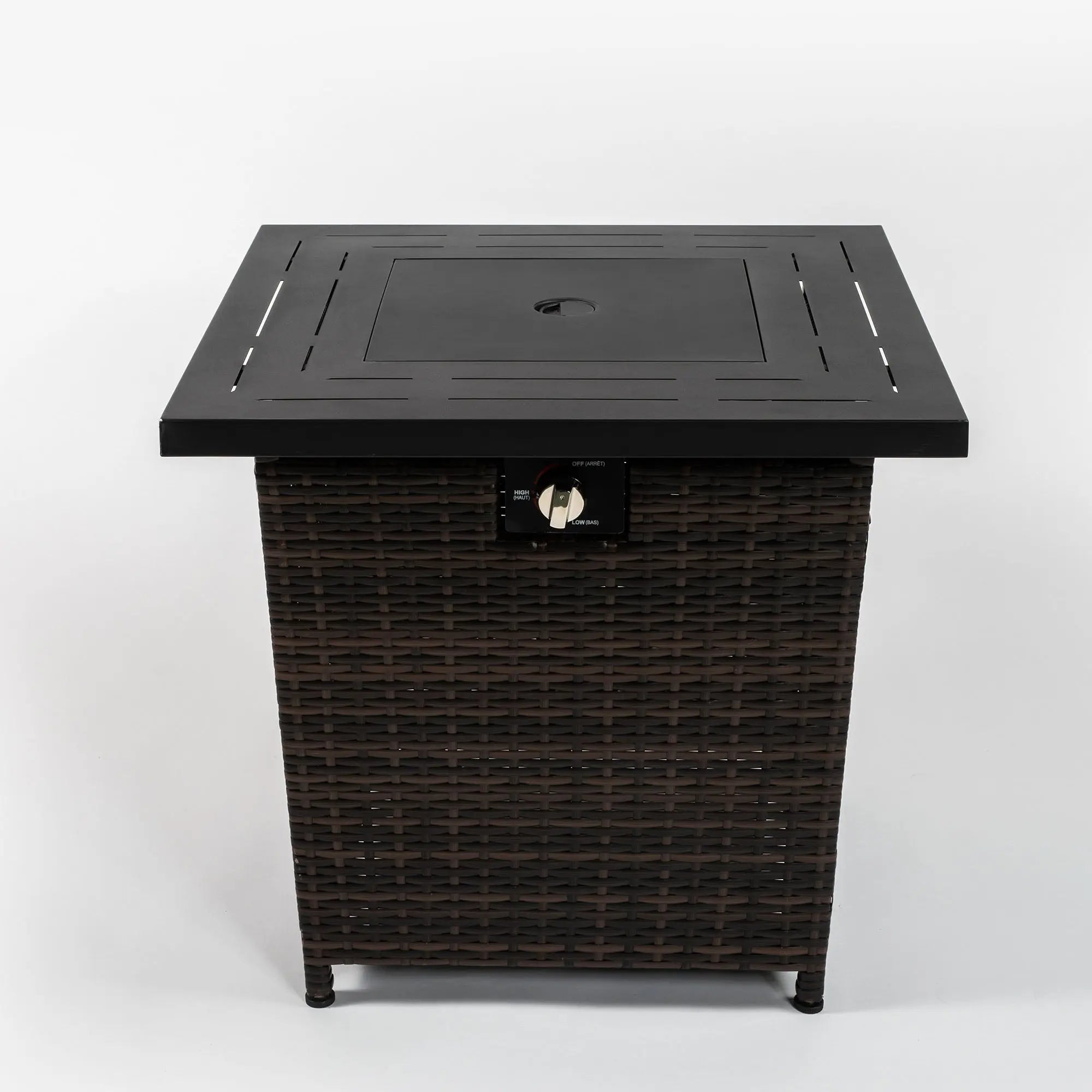 50000 BTU 28" Black Rattan Propane Square Fire Pit With Cover - GreatEagleInc