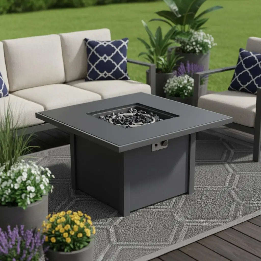 50000 BTU 30" Black Steel Propane Square Fire Pit With Cover Homeroots Outdoor