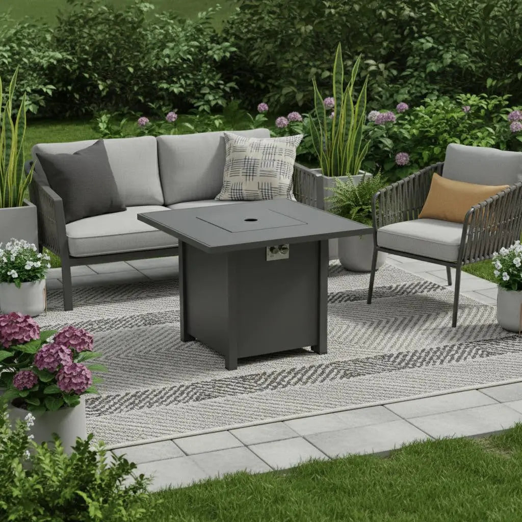50000 BTU 30" Black Steel Propane Square Fire Pit With Cover Homeroots Outdoor