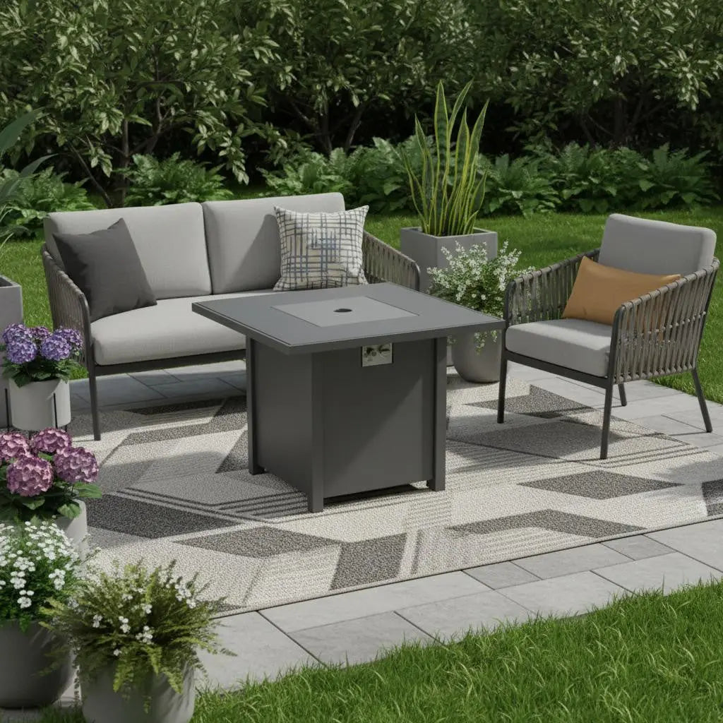 50000 BTU 30" Black Steel Propane Square Fire Pit With Cover Homeroots Outdoor