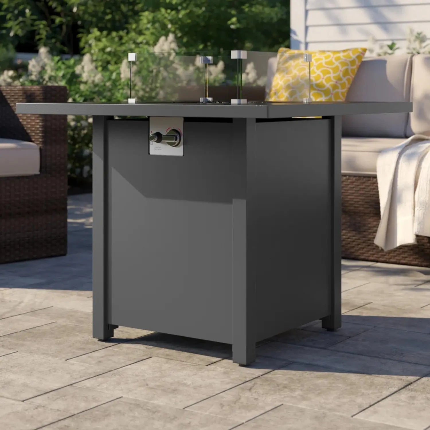 50000 BTU 30" Black Steel Propane Square Fire Pit With Cover Homeroots Outdoor