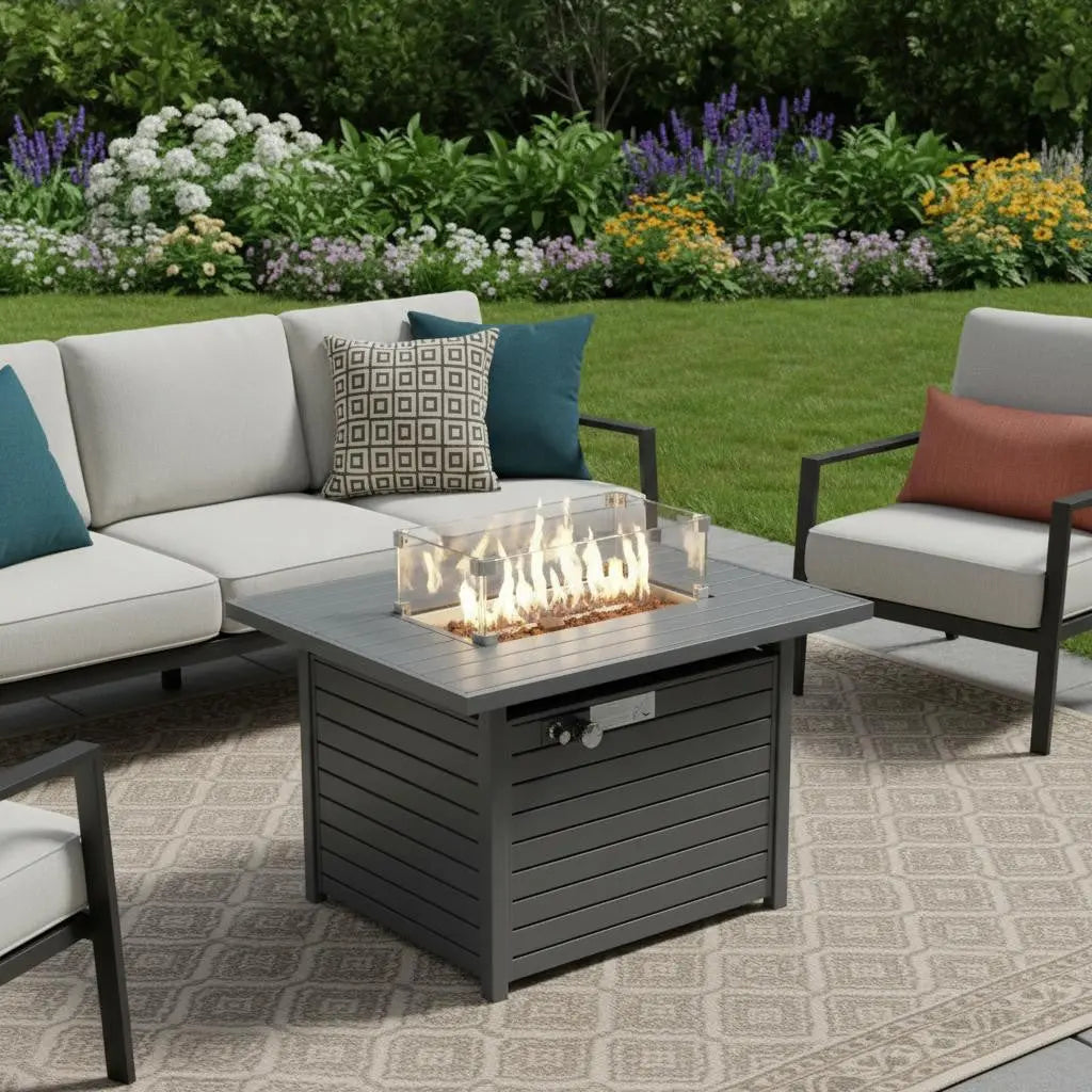 50000 BTU 42" Black Steel Propane Rectangular Fire Pit With Cover Homeroots Outdoor