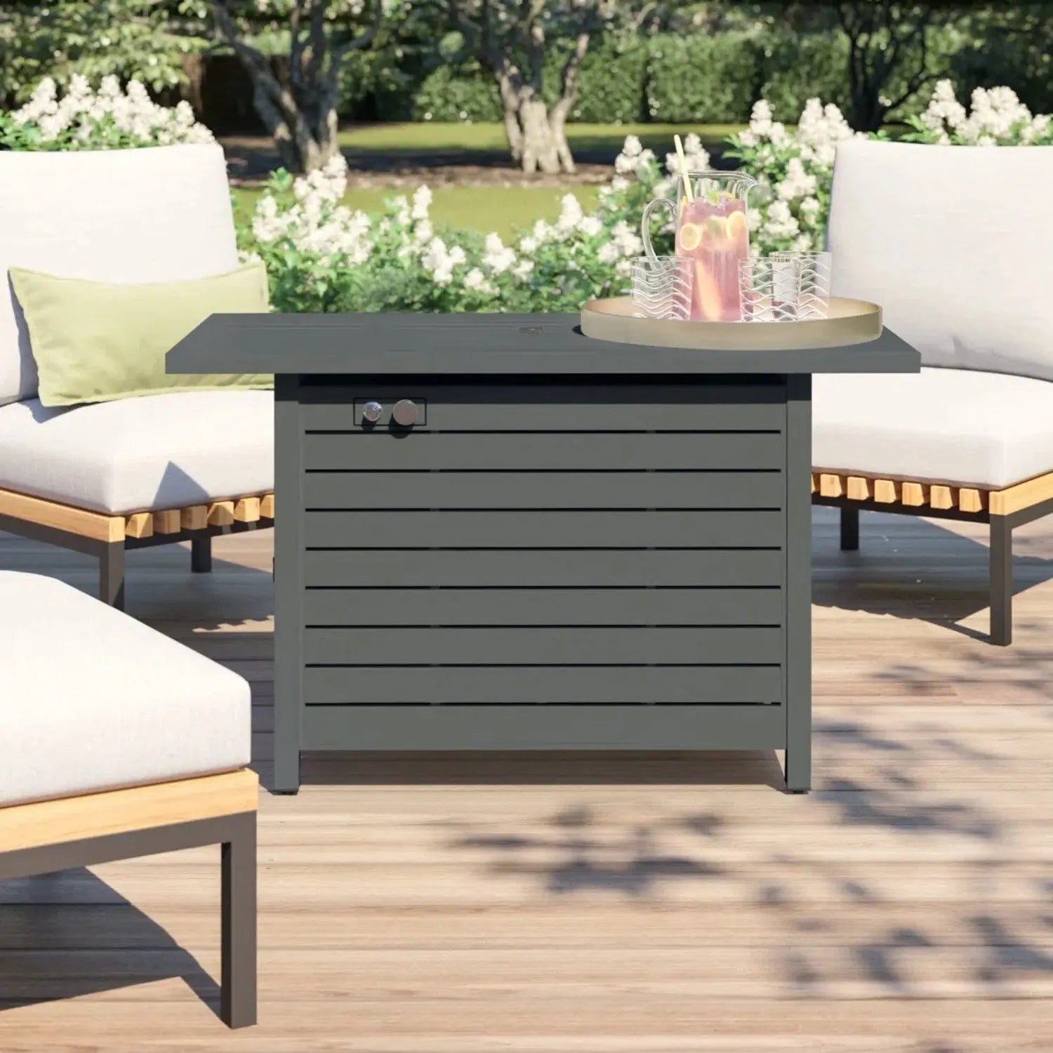 50000 BTU 42" Gray Steel Propane Rectangular Fire Pit With Cover Homeroots Outdoor