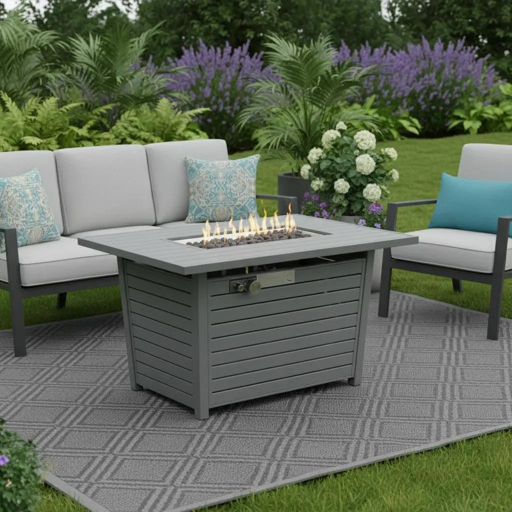 50000 BTU 42" Gray Steel Propane Rectangular Fire Pit With Cover Homeroots Outdoor