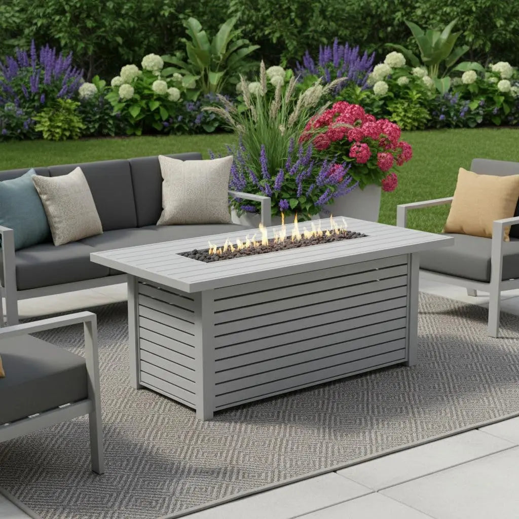 50000 BTU 42" Gray Steel Propane Rectangular Fire Pit With Cover Homeroots Outdoor