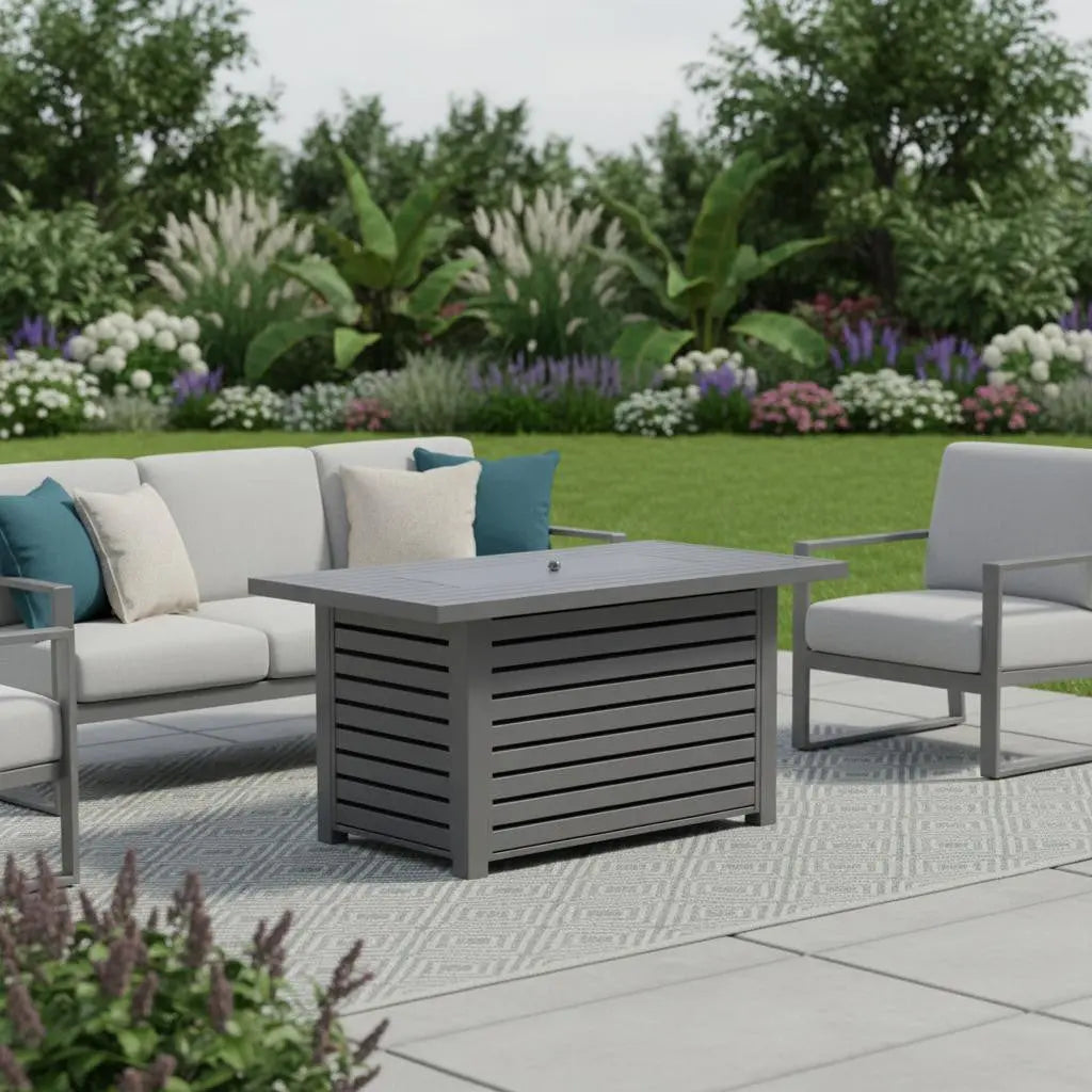 50000 BTU 42" Gray Steel Propane Rectangular Fire Pit With Cover Homeroots Outdoor