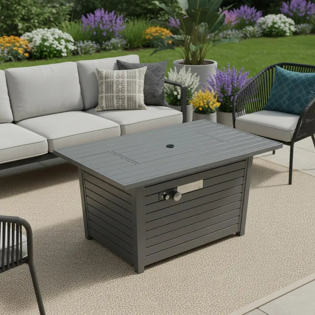 50000 BTU 42" Gray Steel Propane Rectangular Fire Pit With Cover Homeroots Outdoor