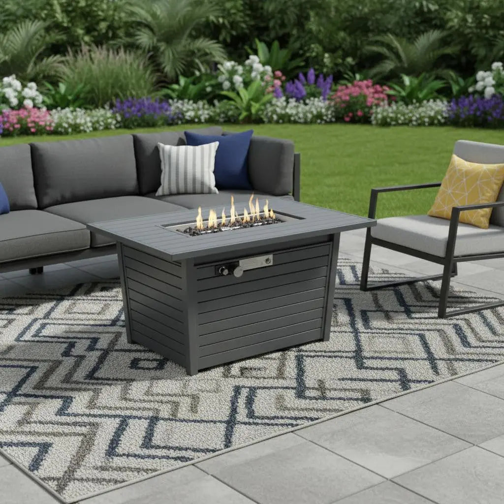 50000 BTU 42" Gray Steel Propane Rectangular Fire Pit With Cover Homeroots Outdoor