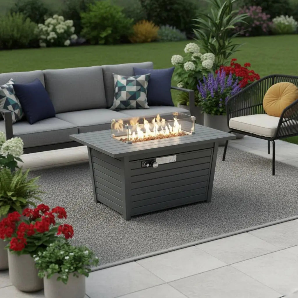 50000 BTU 42" Gray Steel Propane Rectangular Fire Pit With Cover Homeroots Outdoor