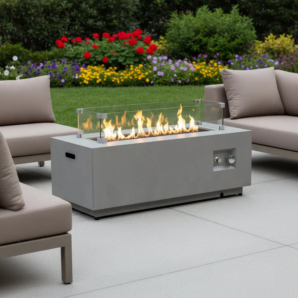 50000 BTU 42" Gray Steel Propane Rectangular Fire Pit With Cover Homeroots Outdoor