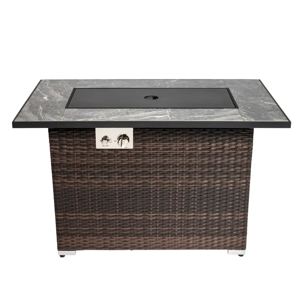 50000 BTU 43" Brown Wicker Propane Rectangular Fire Pit With Cover Homeroots Outdoor