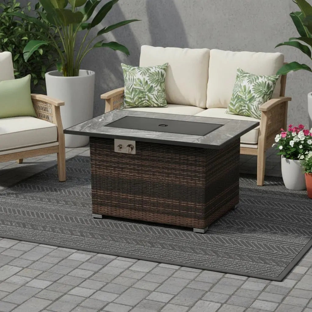 50000 BTU 43" Brown Wicker Propane Rectangular Fire Pit With Cover Homeroots Outdoor