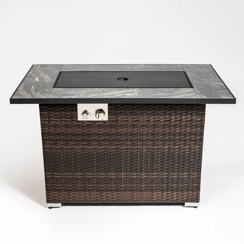 50000 BTU 43" Brown Wicker Propane Rectangular Fire Pit With Cover Homeroots Outdoor