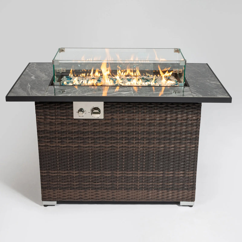 50000 BTU 43" Brown Wicker Propane Rectangular Fire Pit With Cover Homeroots Outdoor