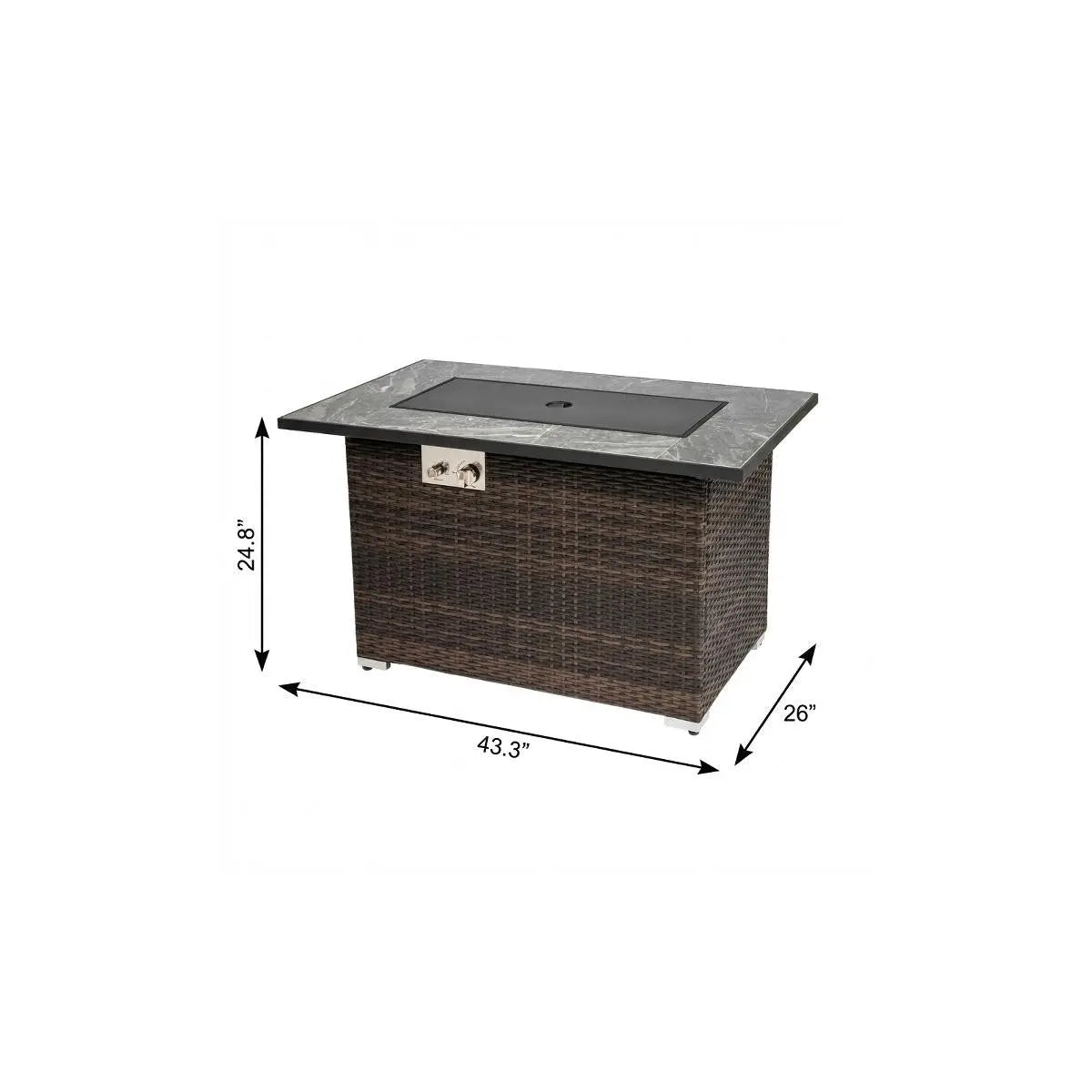 50000 BTU 43" Brown Wicker Propane Rectangular Fire Pit With Cover Homeroots Outdoor