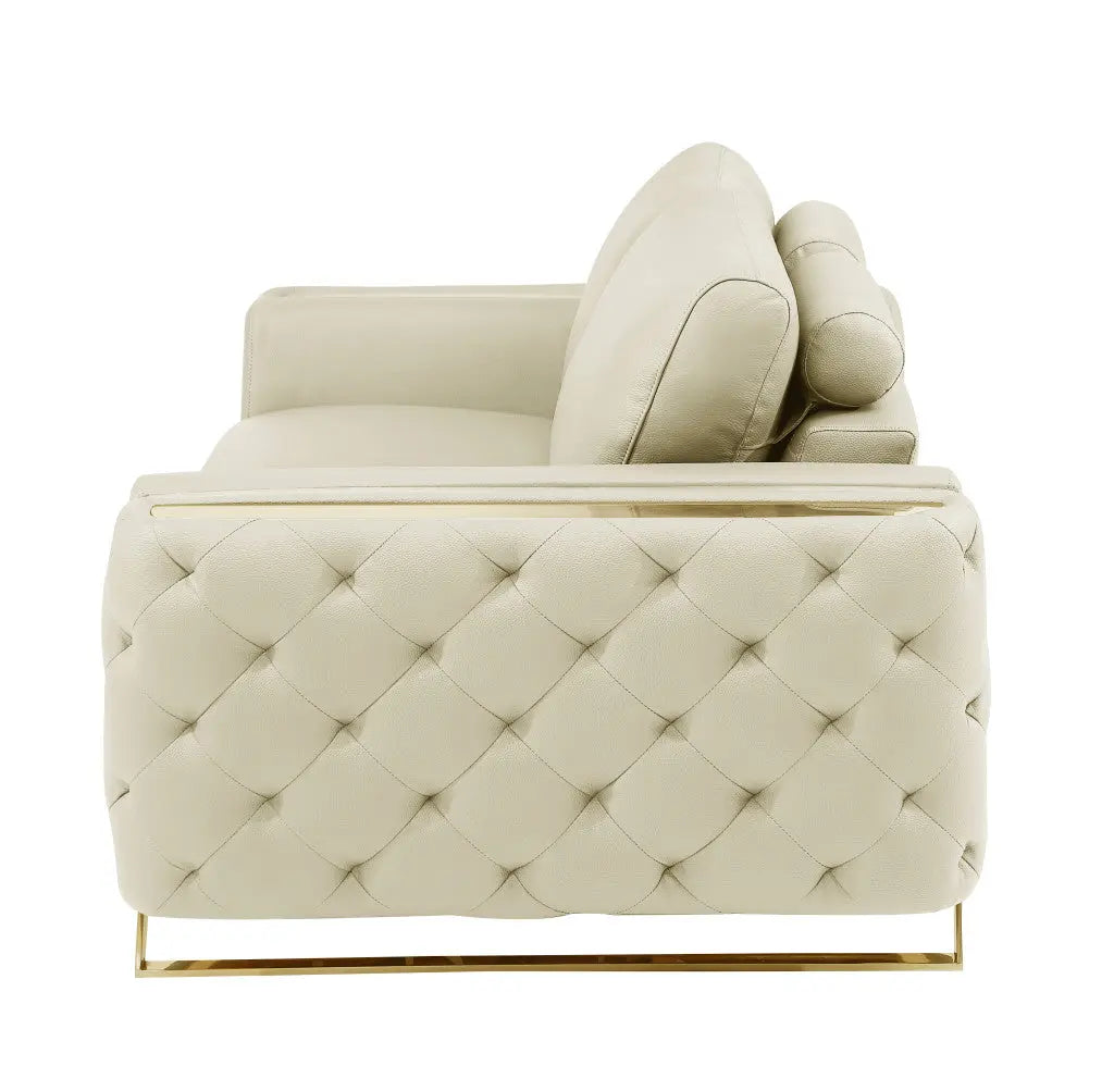 50" Beige And Gold Genuine Leather Tufted Club Chair - GreatEagleInc
