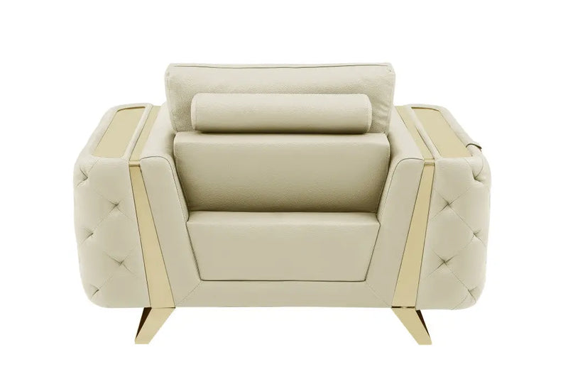 50" Beige And Gold Genuine Leather Tufted Club Chair - GreatEagleInc