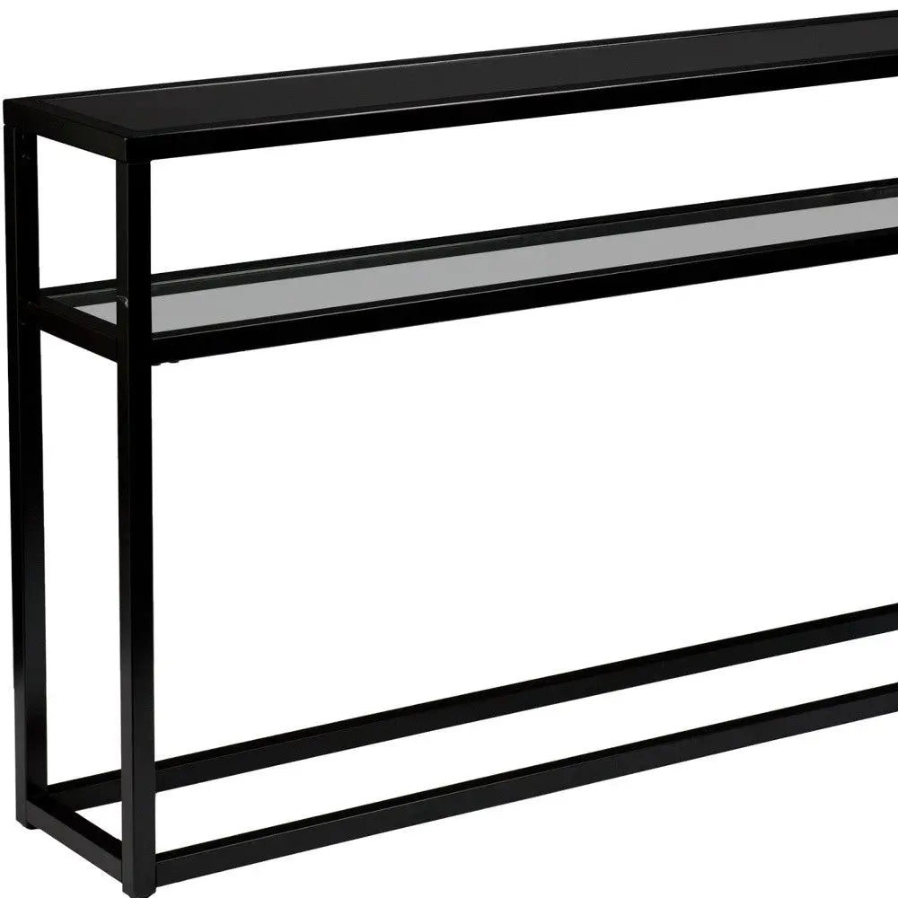 50" Black Glass Frame Console Table With Shelves Homeroots Living Room
