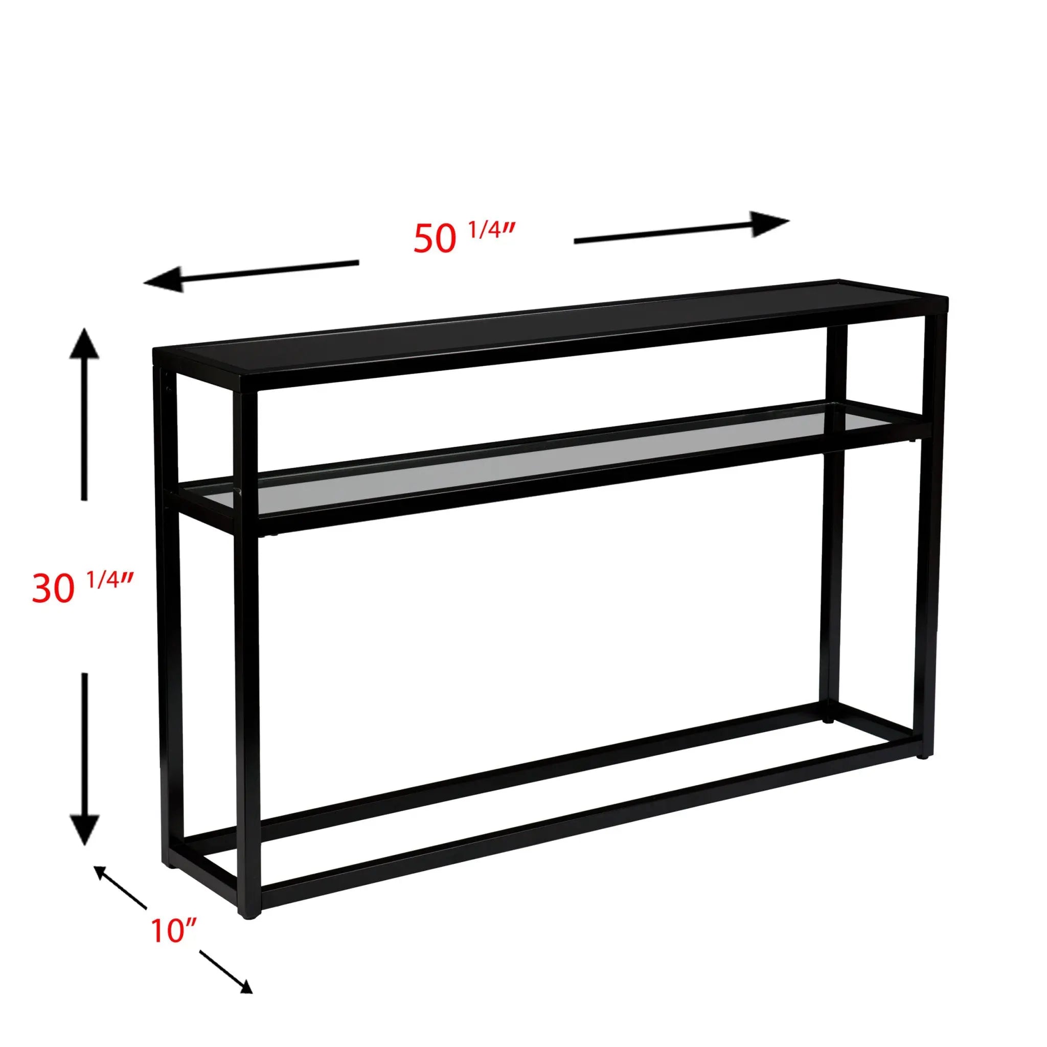 50" Black Glass Frame Console Table With Shelves Homeroots Living Room
