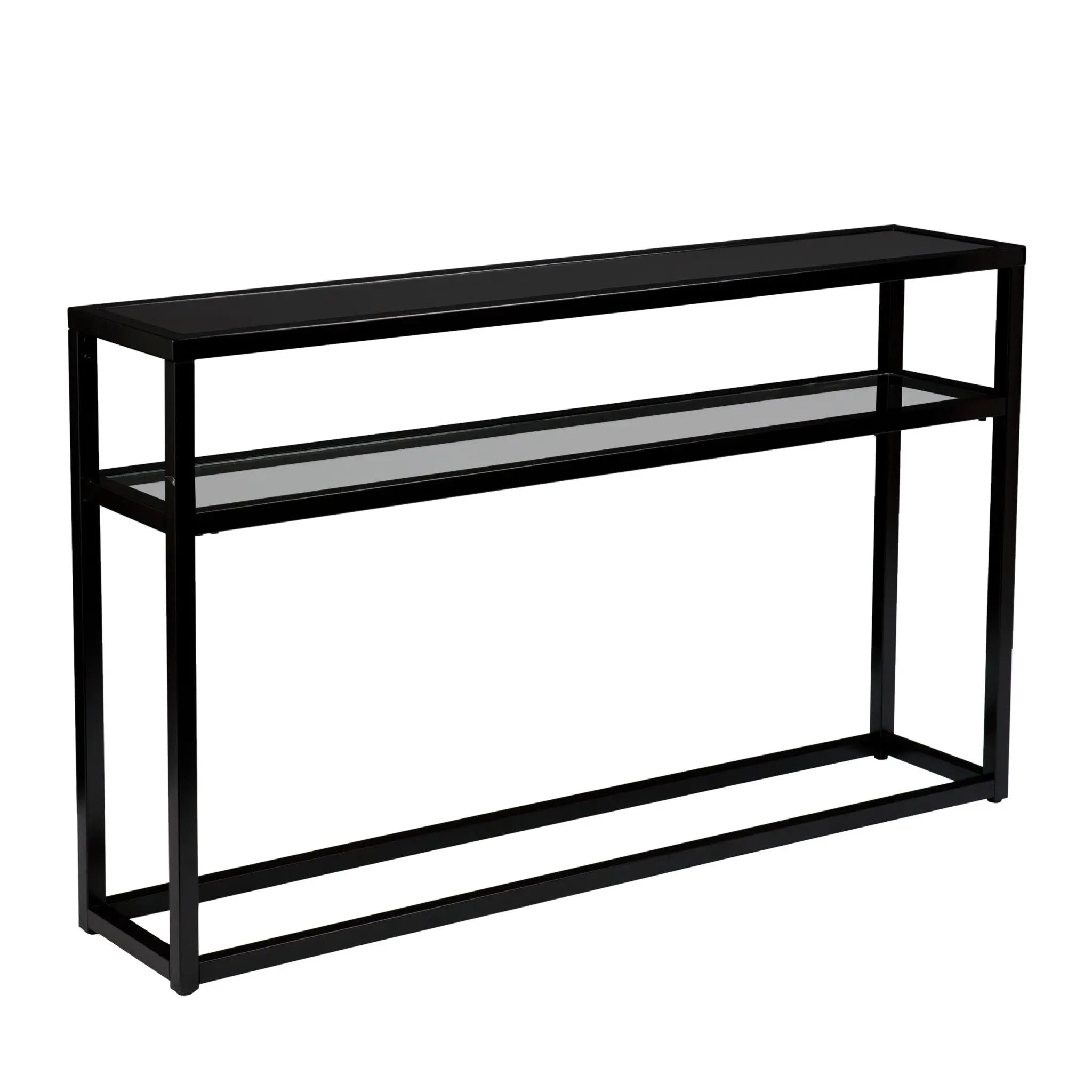 50" Black Glass Frame Console Table With Shelves Homeroots Living Room