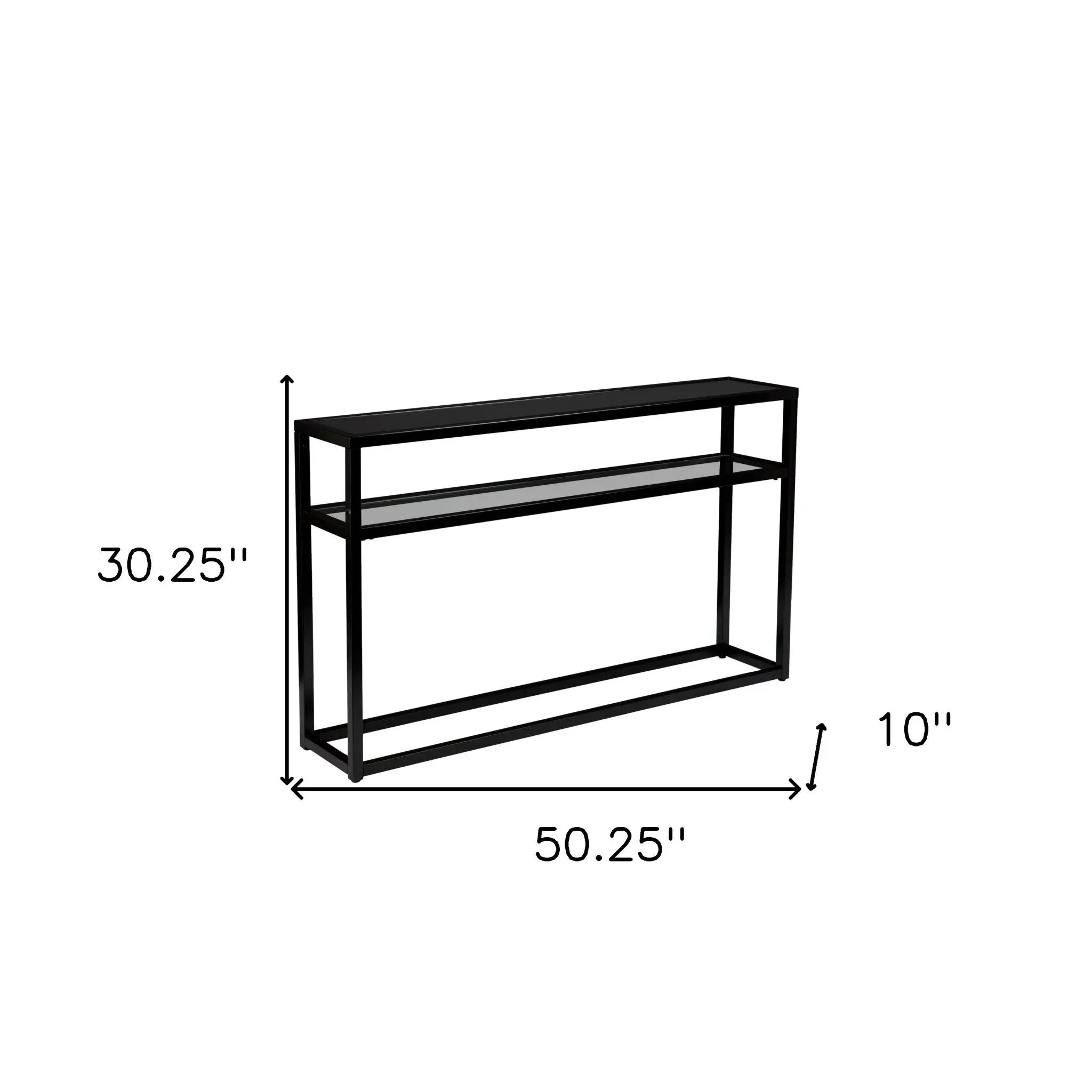 50" Black Glass Frame Console Table With Shelves Homeroots Living Room