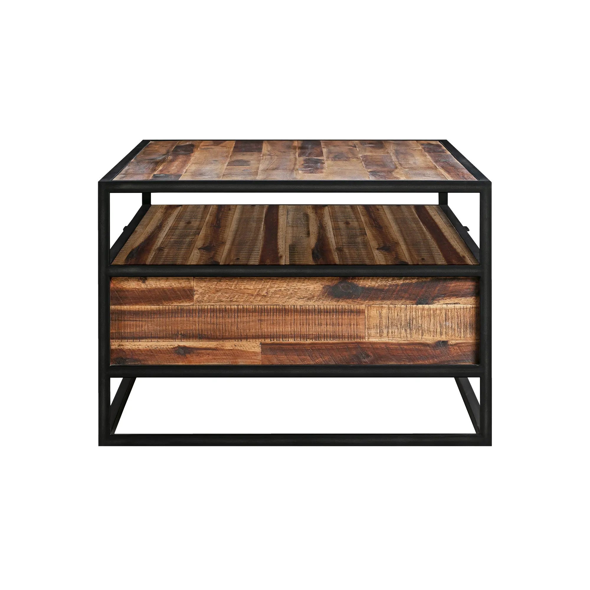 50" Brown And Black Solid Wood And Metal Coffee Table With Two Drawers And Shelf Homeroots Living Room