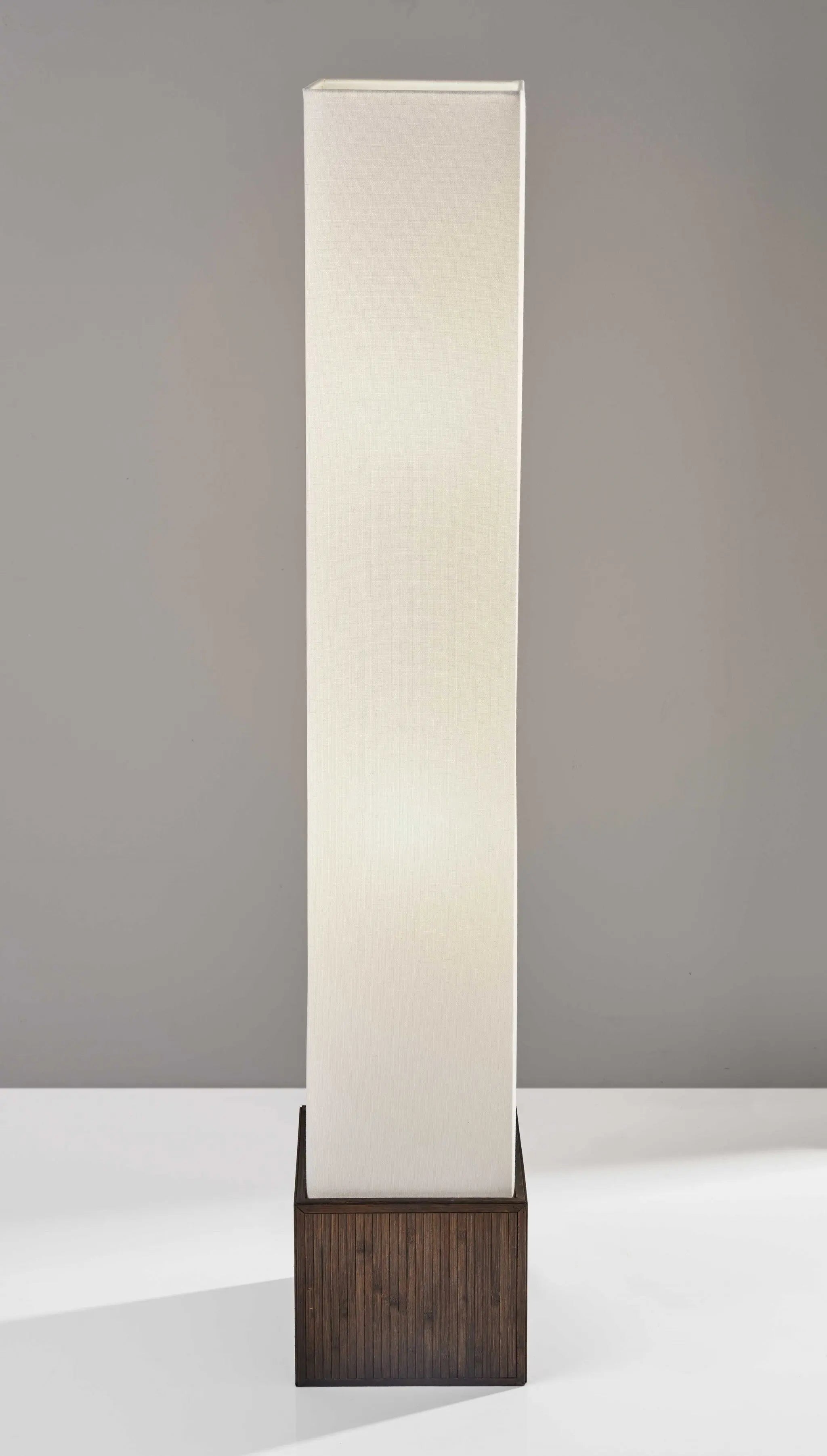 50" Brown And White Rattan Two Light Column Floor Lamp With White Fabric Shade - GreatEagleInc
