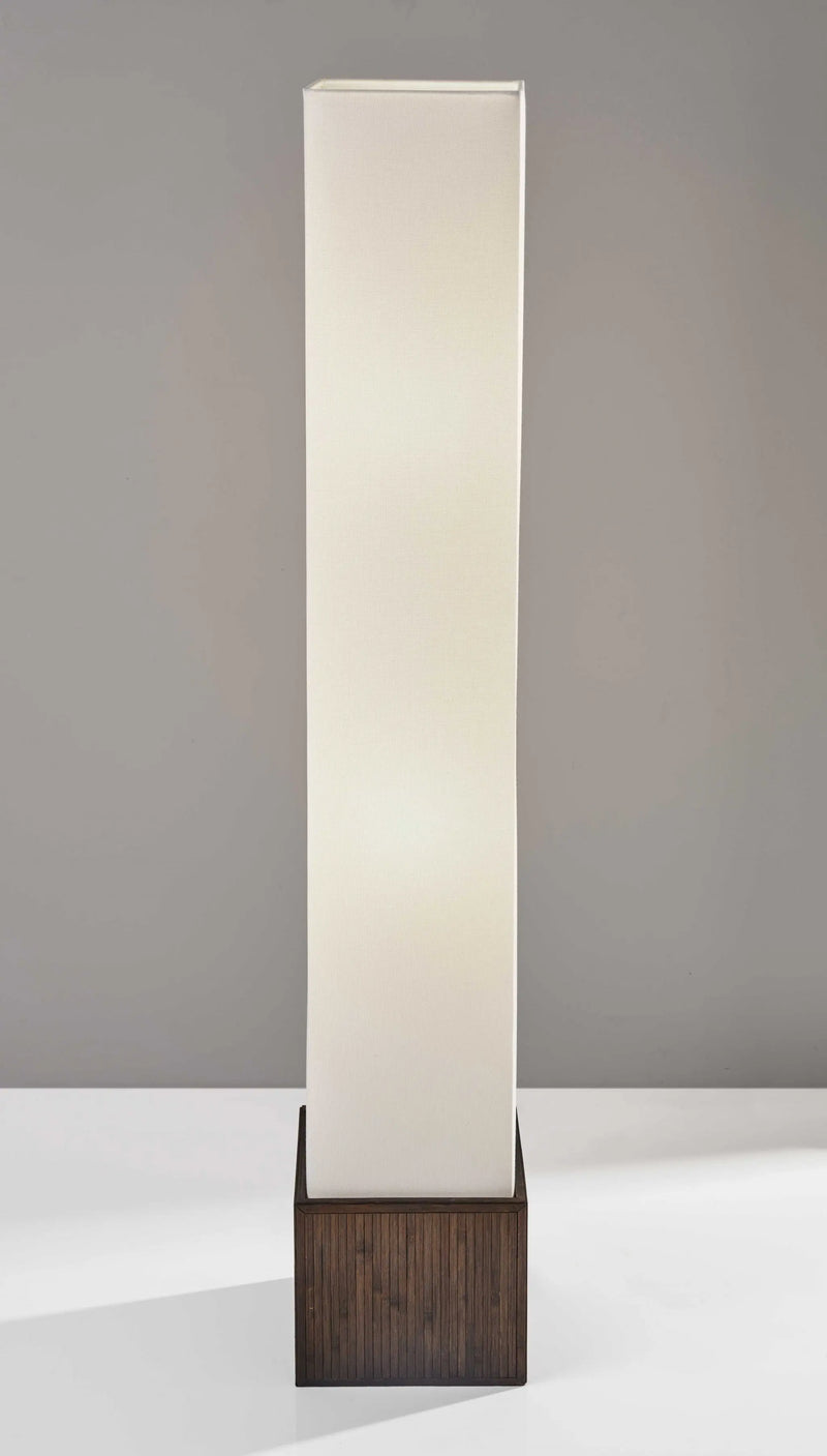 50" Brown And White Rattan Two Light Column Floor Lamp With White Fabric Shade - GreatEagleInc