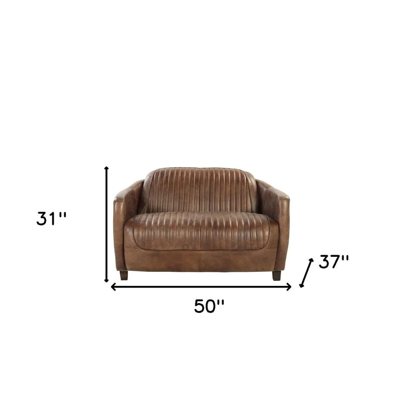 50" Brown Leather Loveseat Homeroots Living Room
